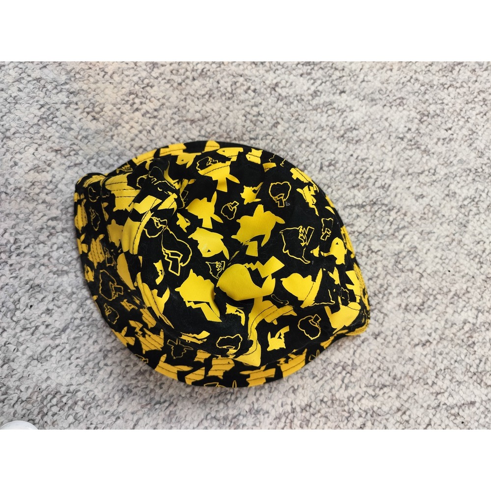 Pokemon Pikachu All Over Print Bucket Hat Unisex OS Black Yellow Cotton Canvas - Picture 2 of 5